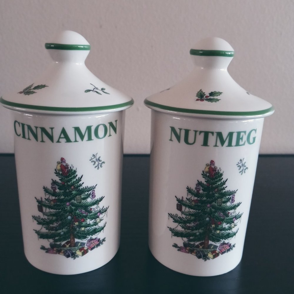 Spode "Christmas Tree" Spice Jars - Hot Cocoa Bar - Apple Cider - Brand new!